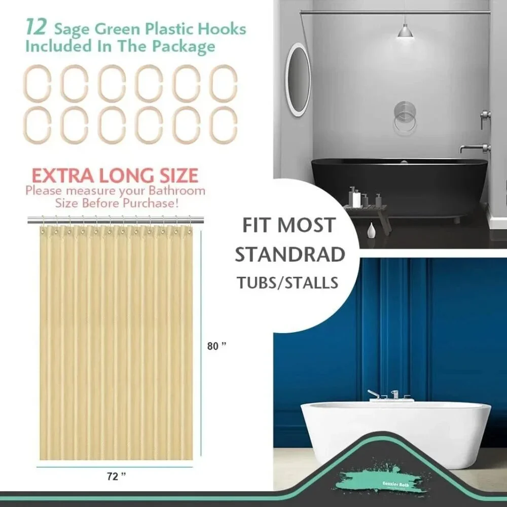Eazzier Bath Waffle Shower Curtain or Liner/72x72in/Polyester/Sage Green